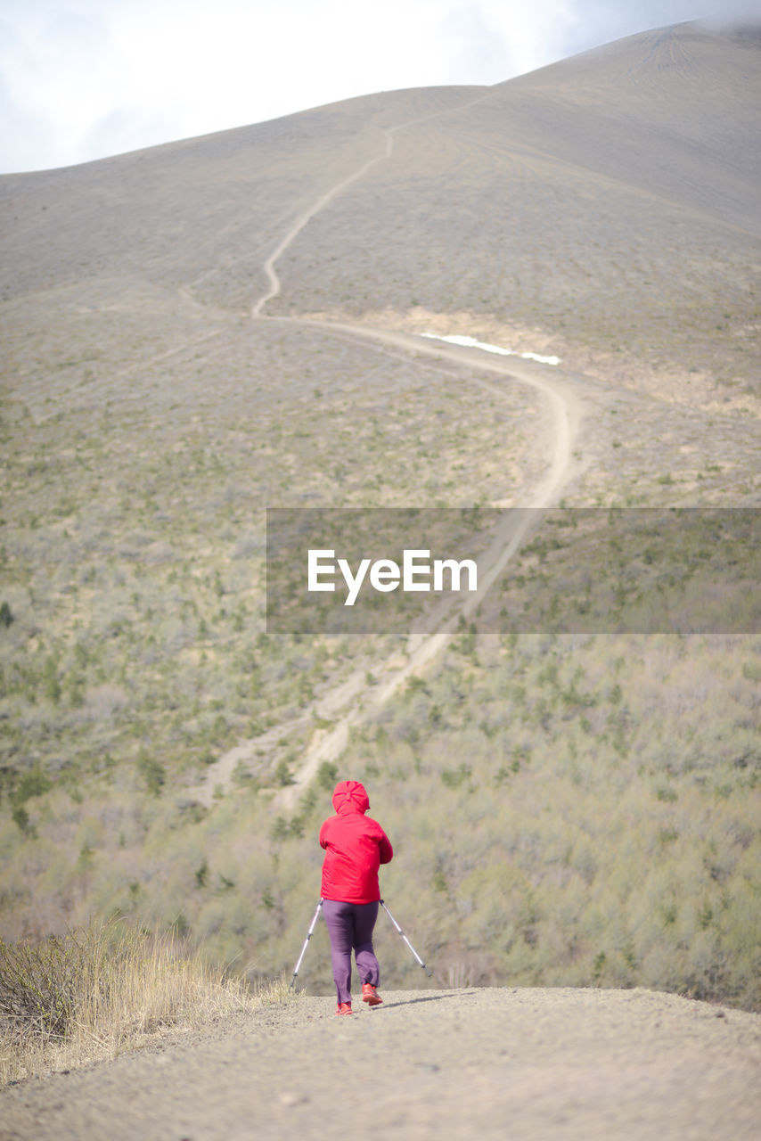 Rear view of man walking land