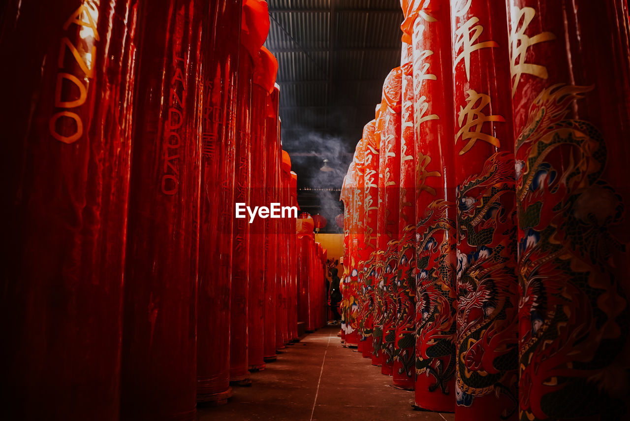 Row of red decoration in temple