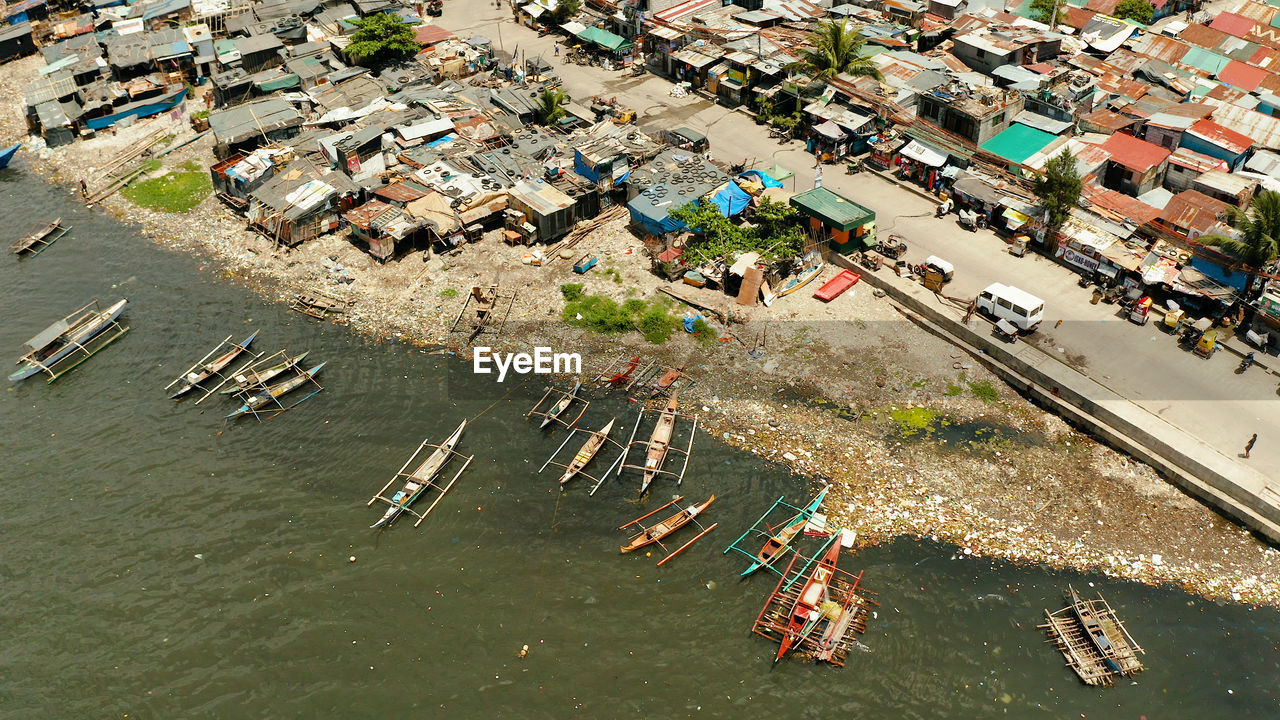 High angle view of boats in sea