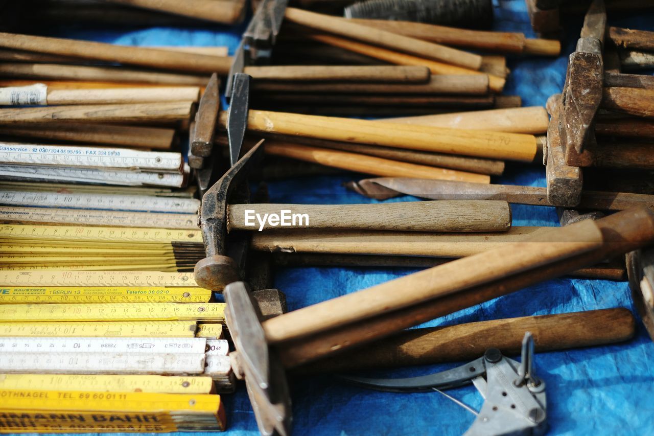 High angle view of hammers at market stall