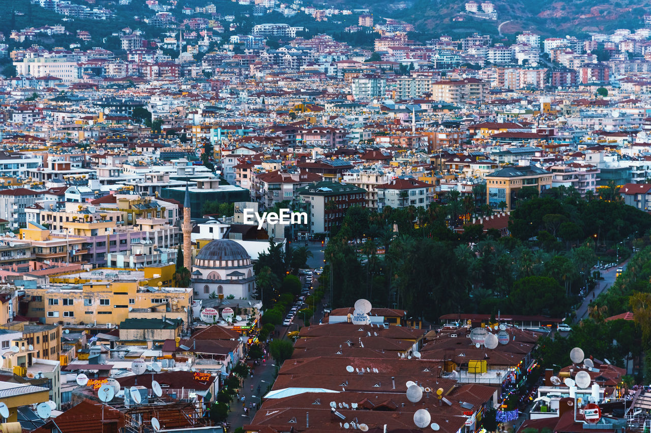 High angle view of cityscape against sky