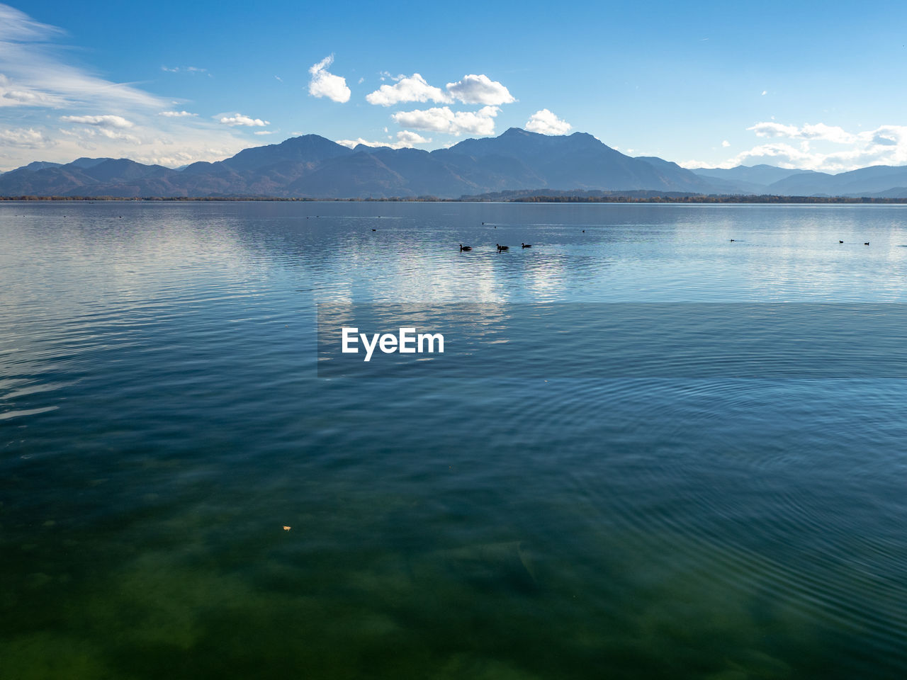 View over the chiemsee to the bavarian alps.