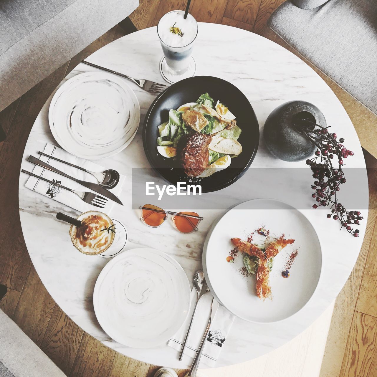 High angle view of food on table