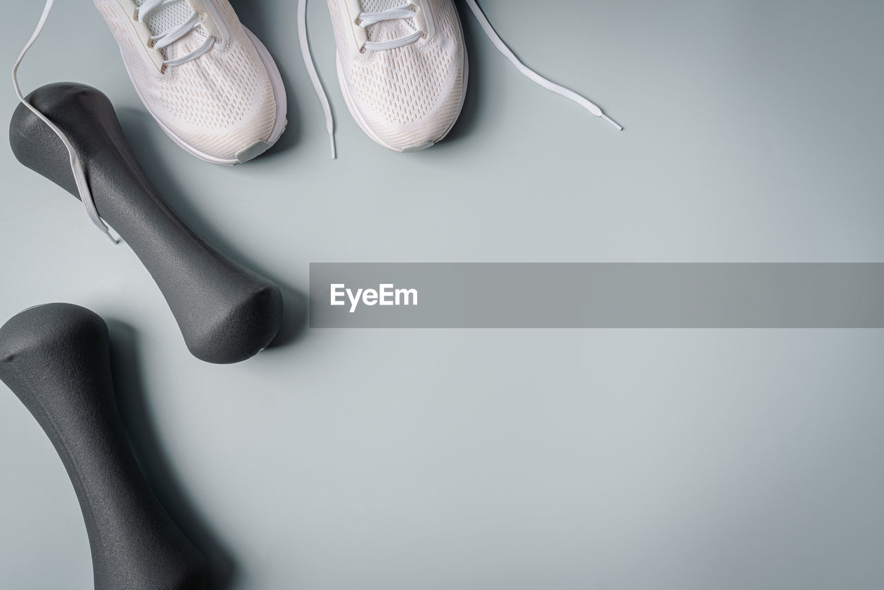 high angle view of shoes over white background