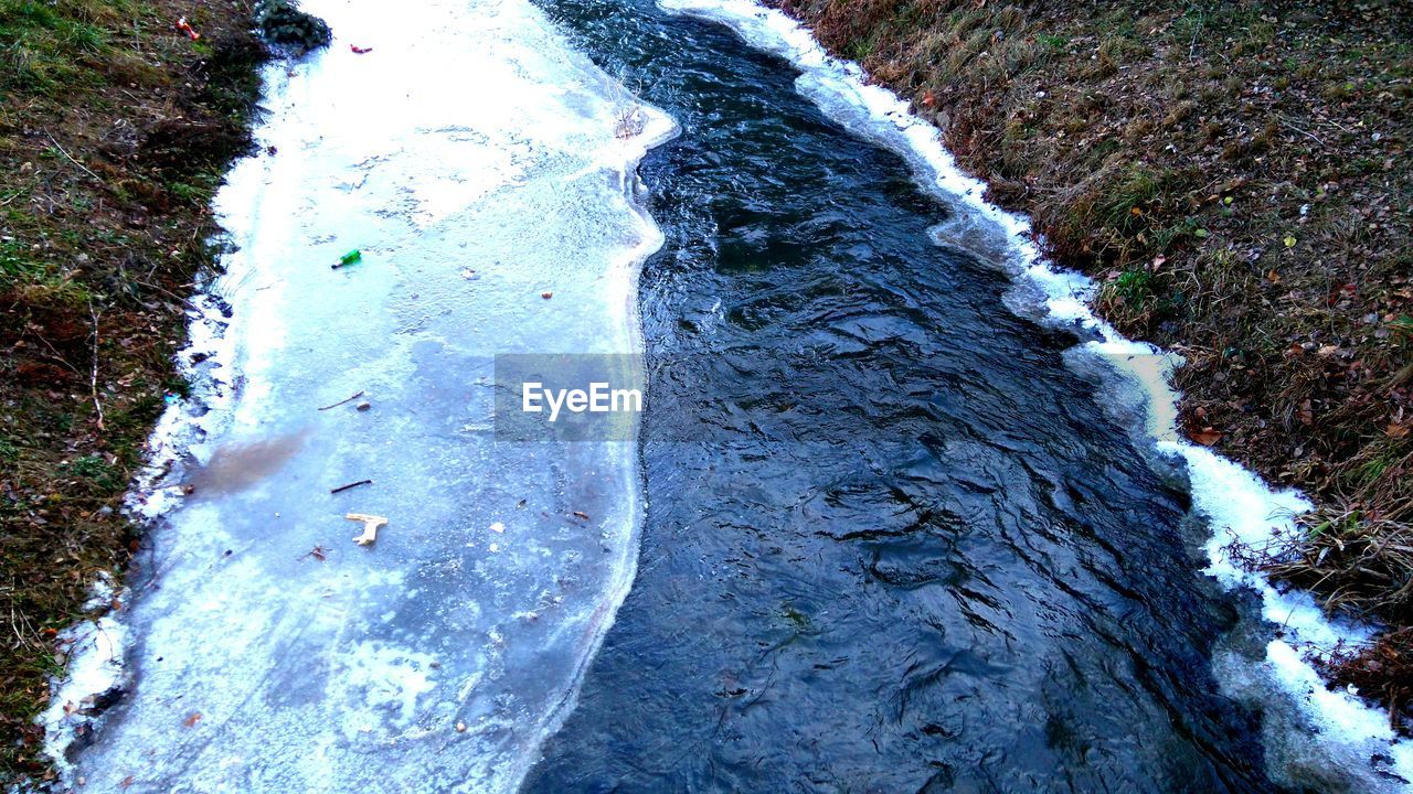 High angle view of frozen river