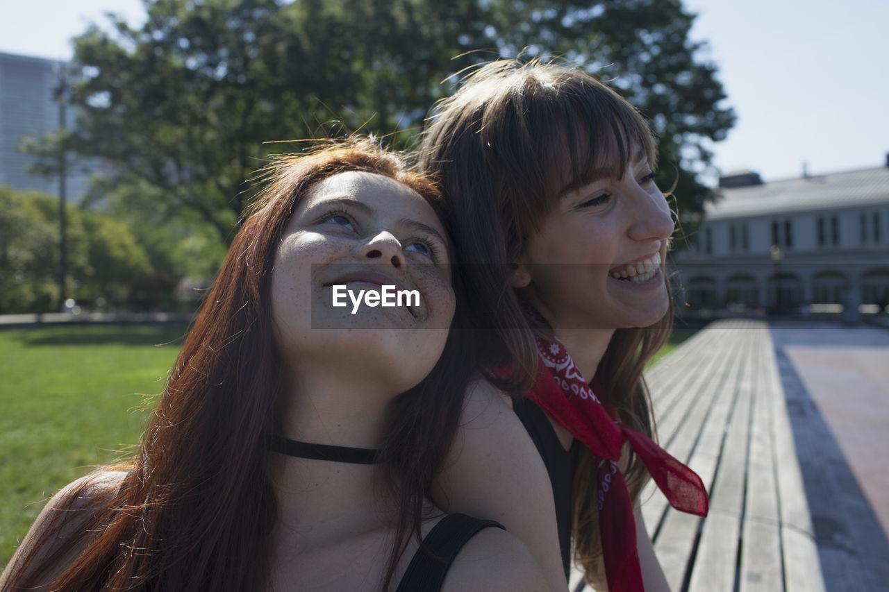 Two young women at a park