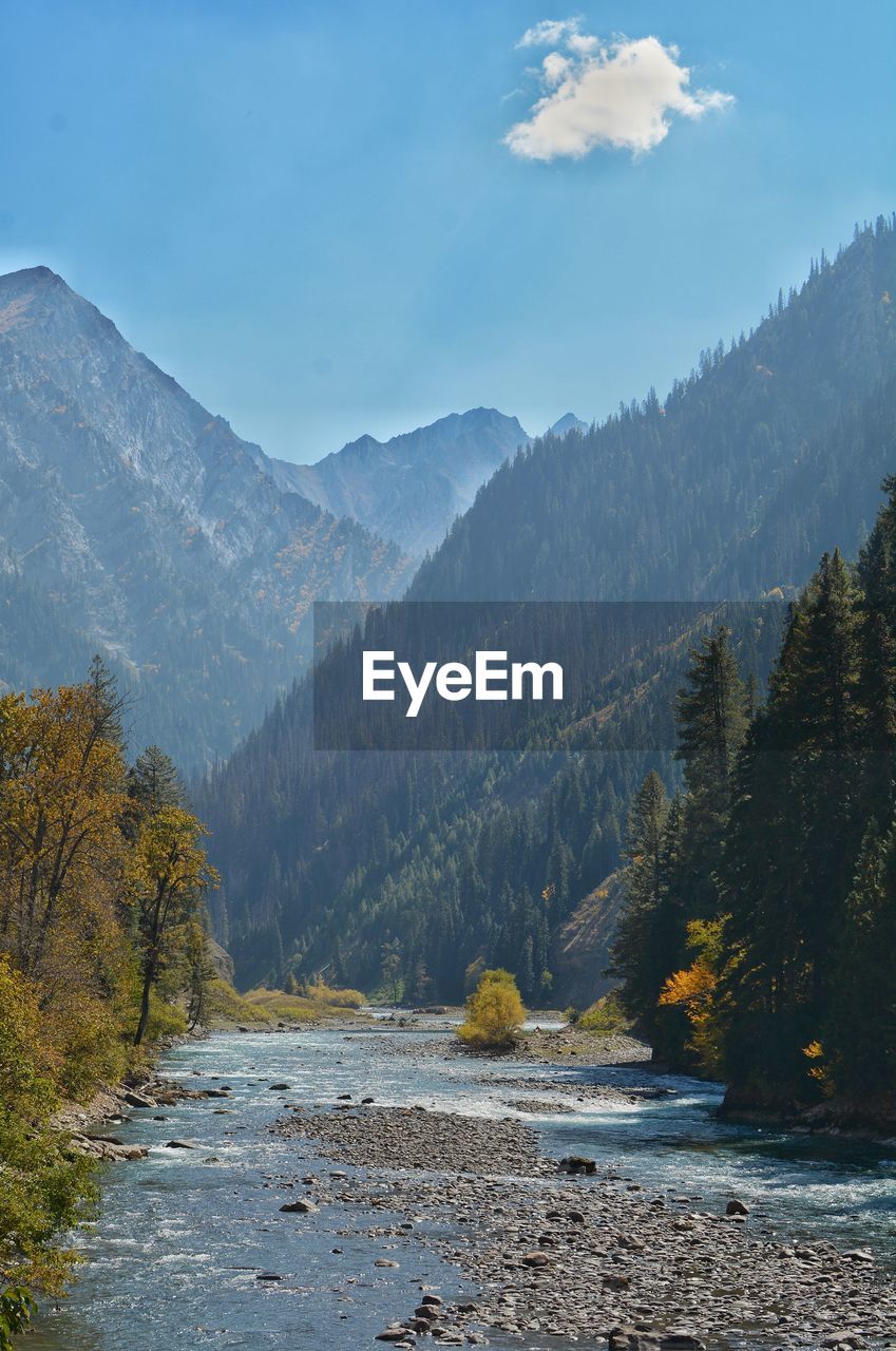 Scenic view of mountains against sky of neelum river in neelum valley kashmir
