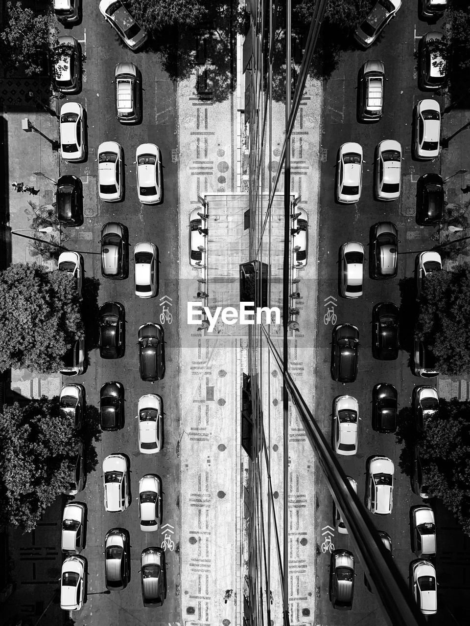 Aerial view of traffic on road in city