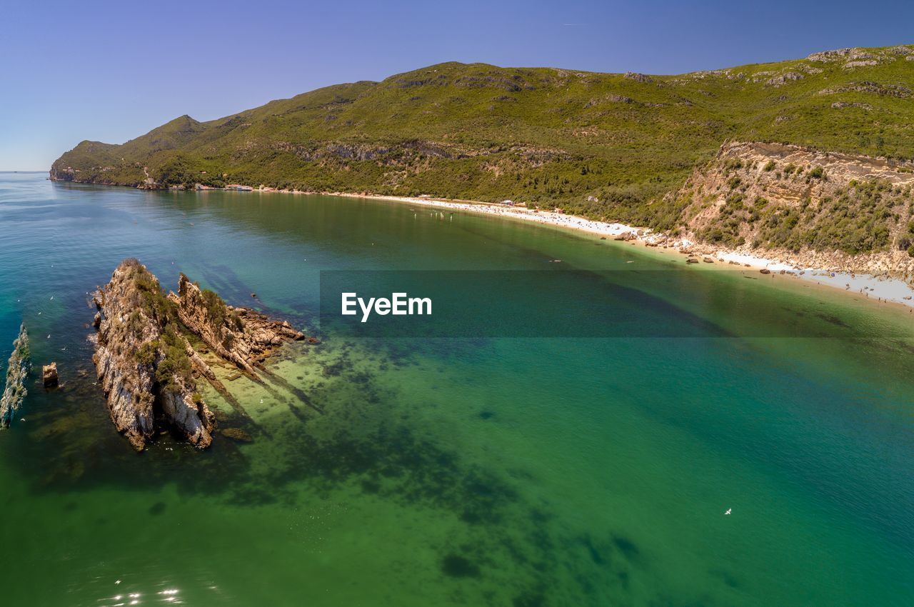 Scenic view of lake against clear sky