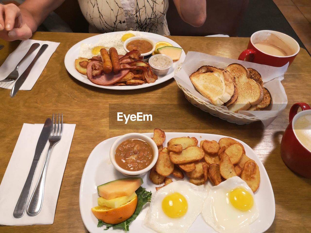 High angle view of food served on table