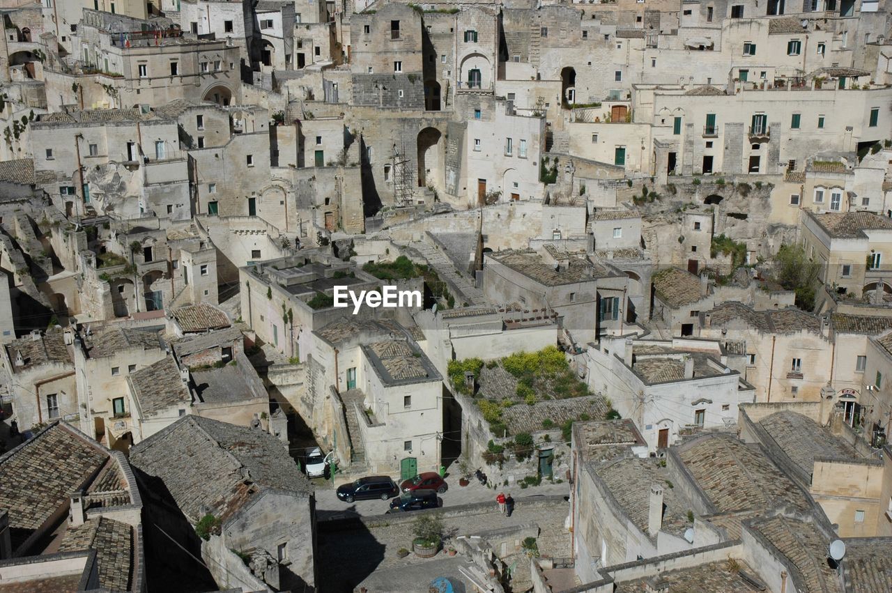 High angle view of buildings in city