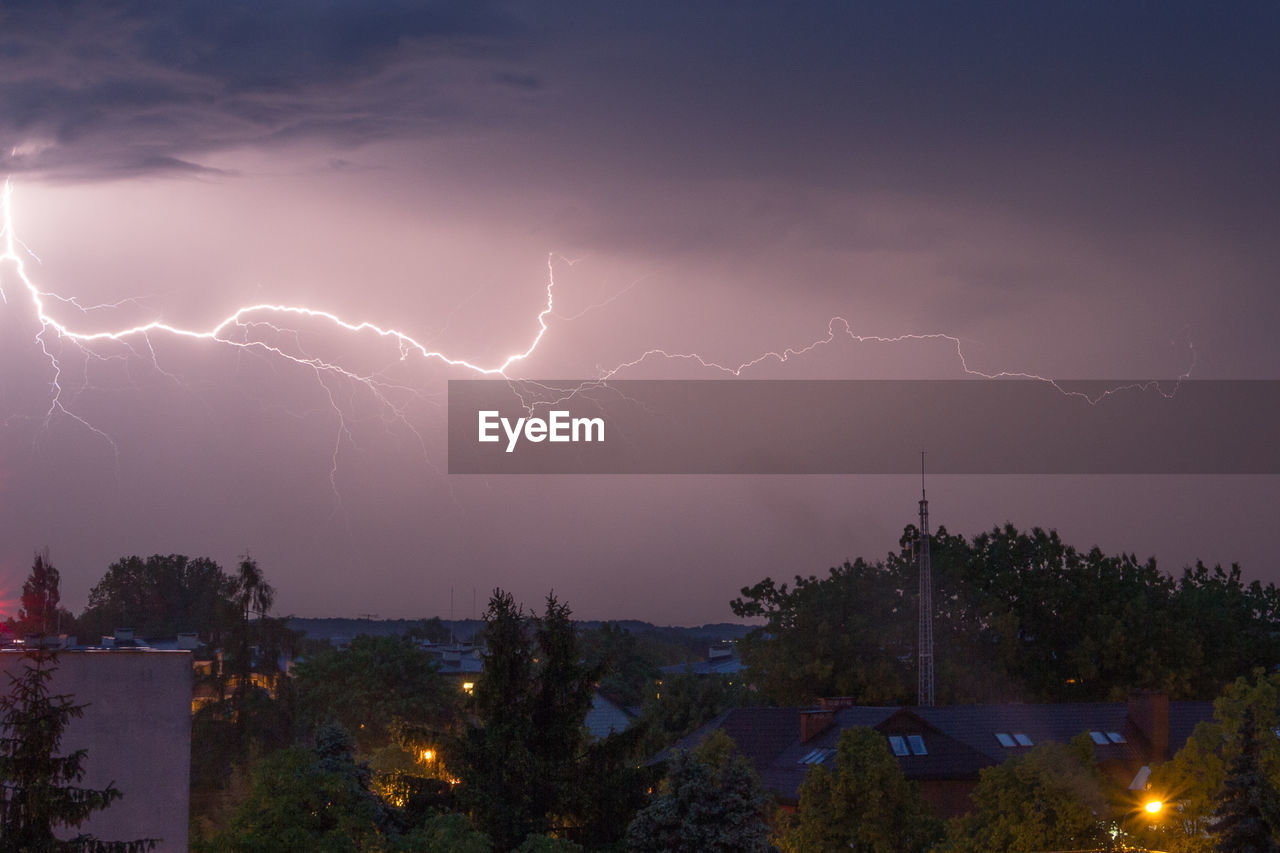 STORM CLOUDS OVER CITY AT NIGHT