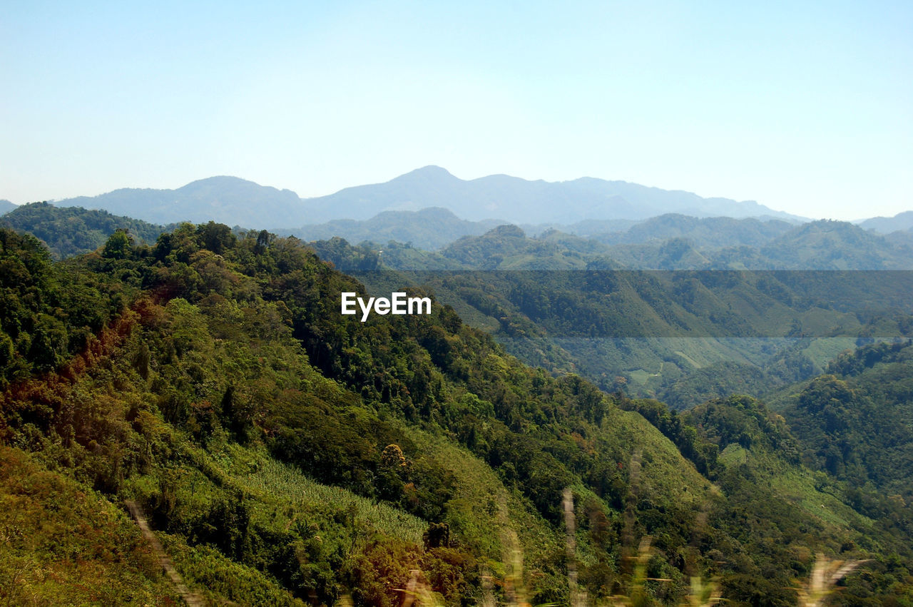 Scenic view of mountains against clear sky