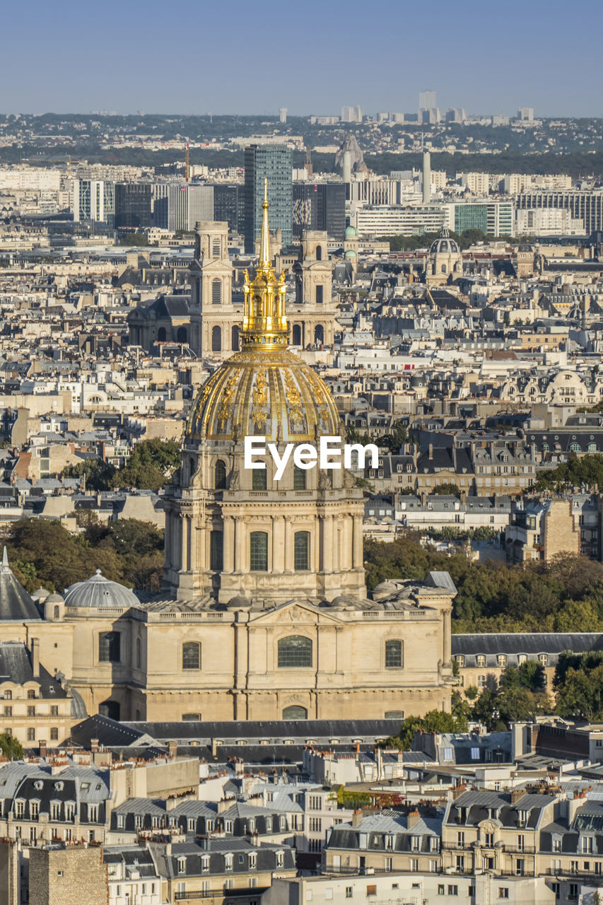 Aerial view of the golden dome of les invalides in paris