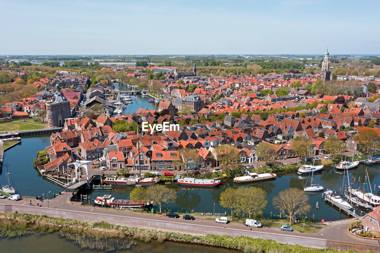 Aerial from the historical city enkhuizen in the netherlands