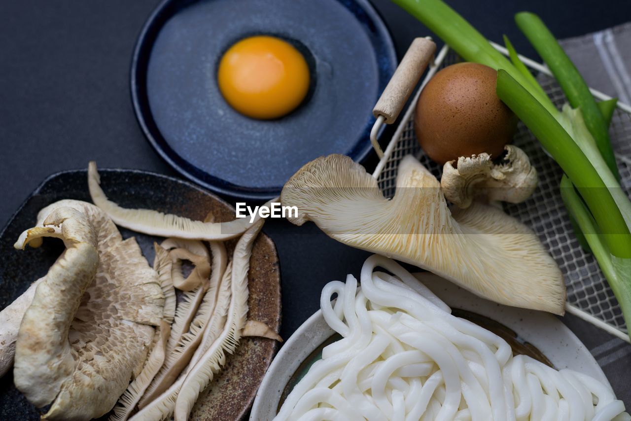 Close-up of mushrooms and the ingredients 