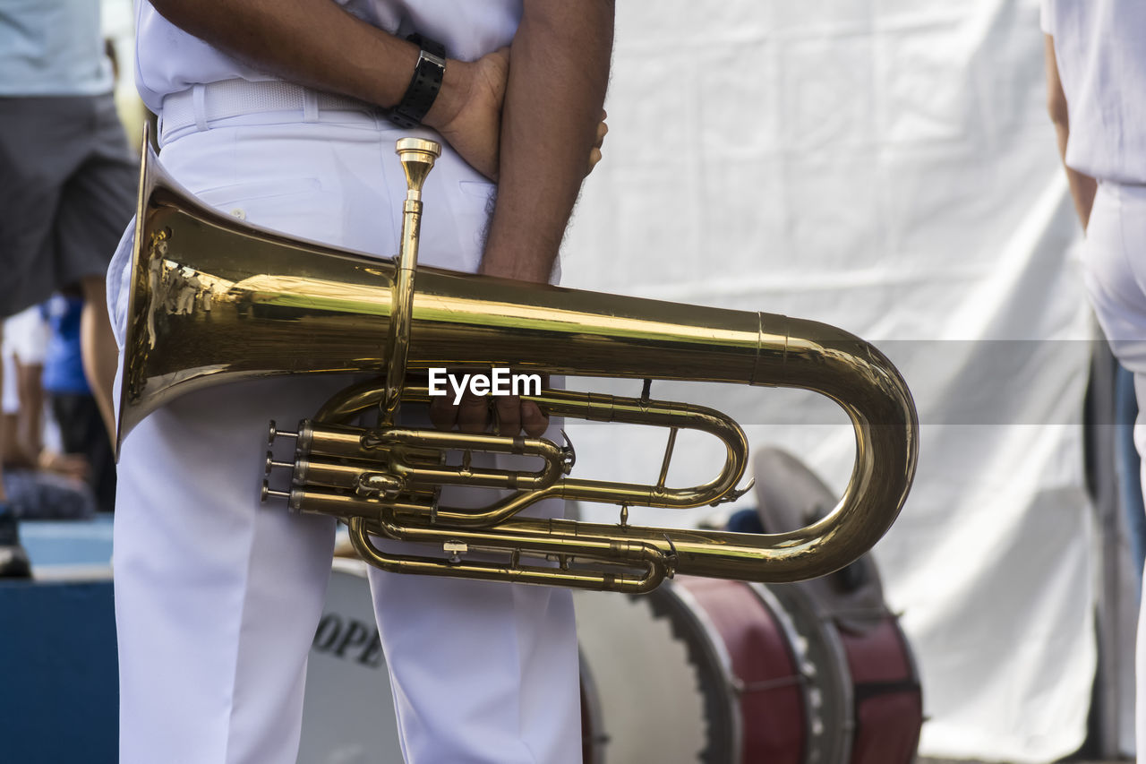 Musicians are seen during the bahia independence parade in lapinha neighborhood in salvador.