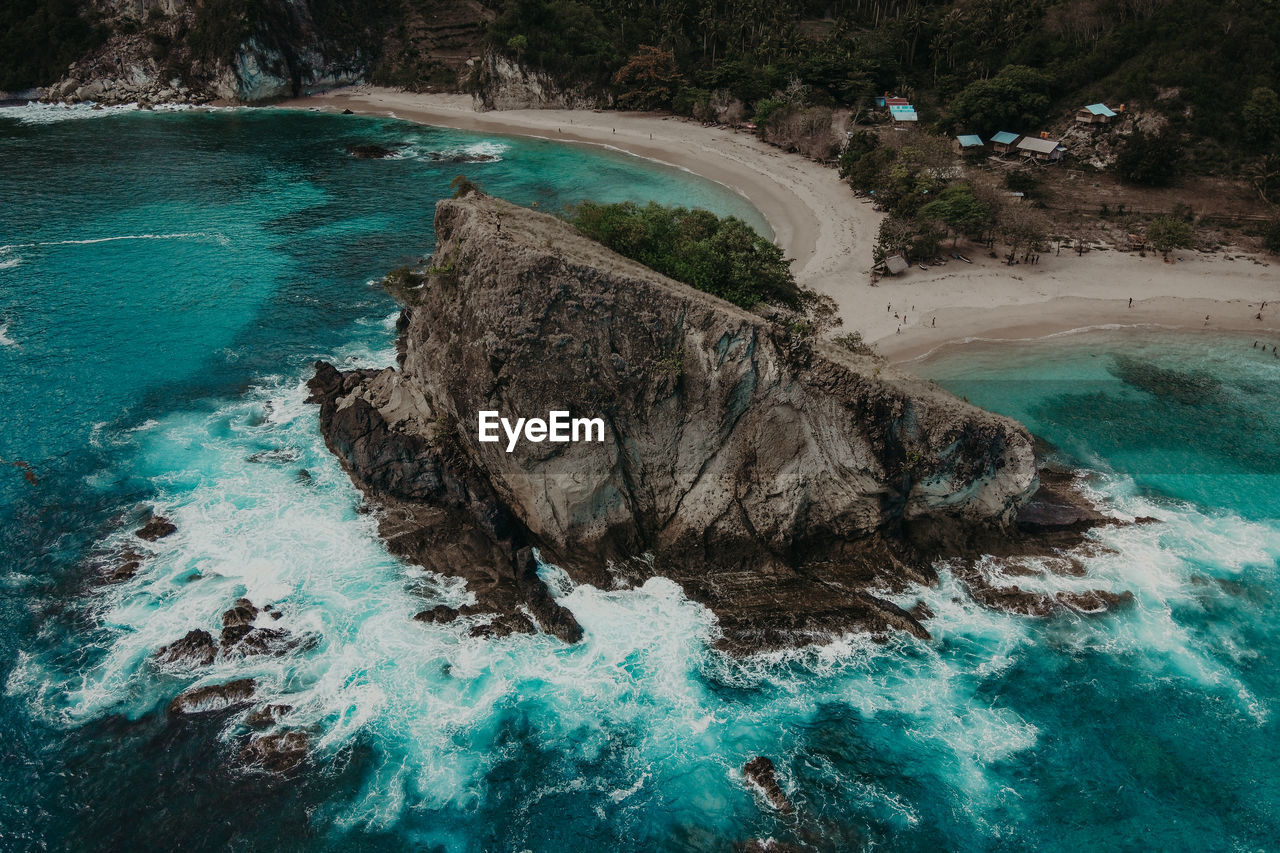 High angle view of rocks in koka beach