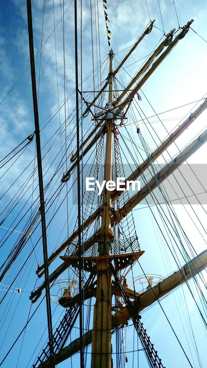 Low angle view of mast of tall ship