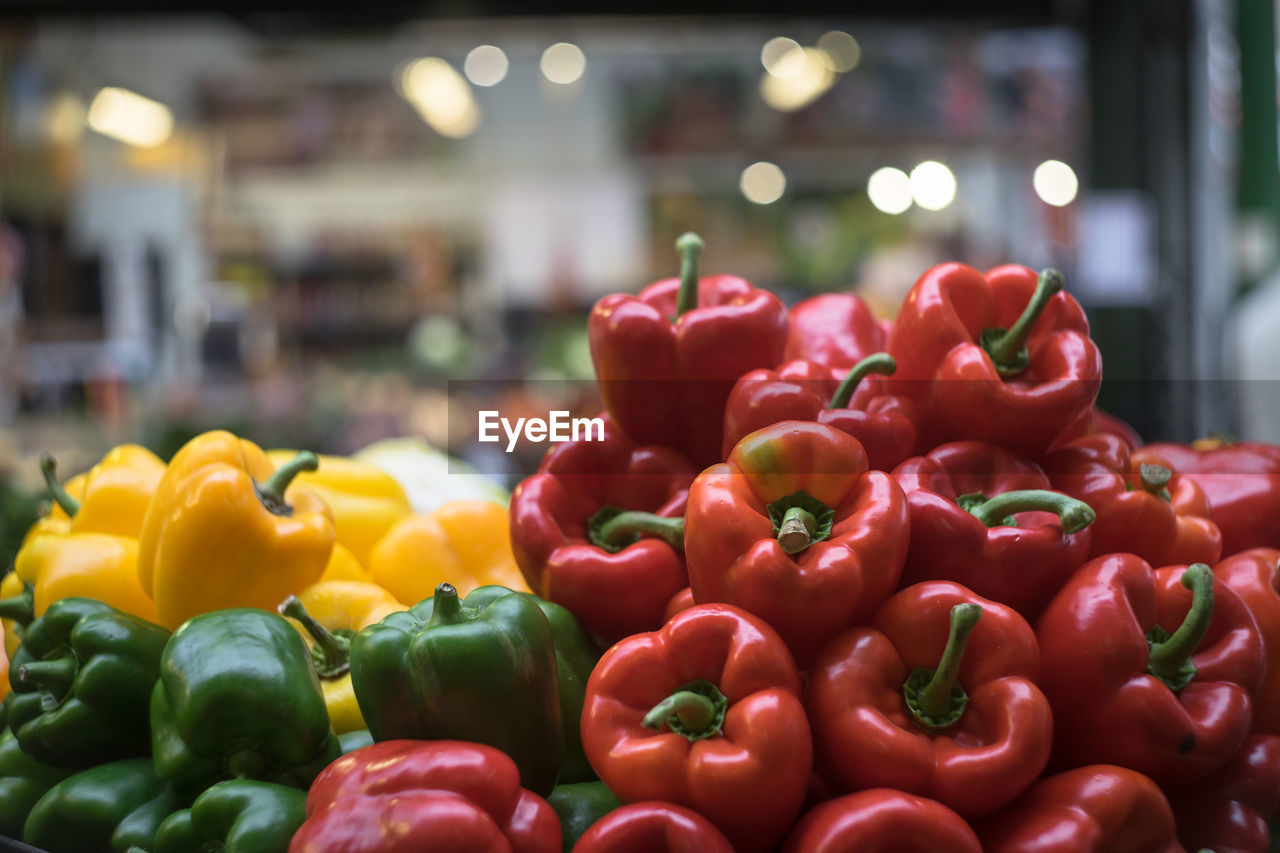 Close-up of bell peppers for sale at market stall