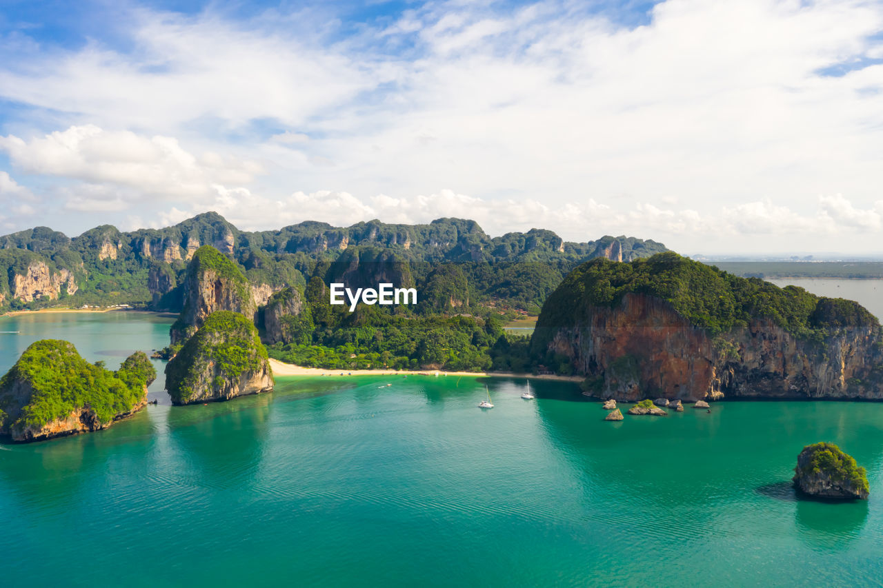 Ao nang and rai lay with pranang beach and long tail speedboat passengers tourist in high season 