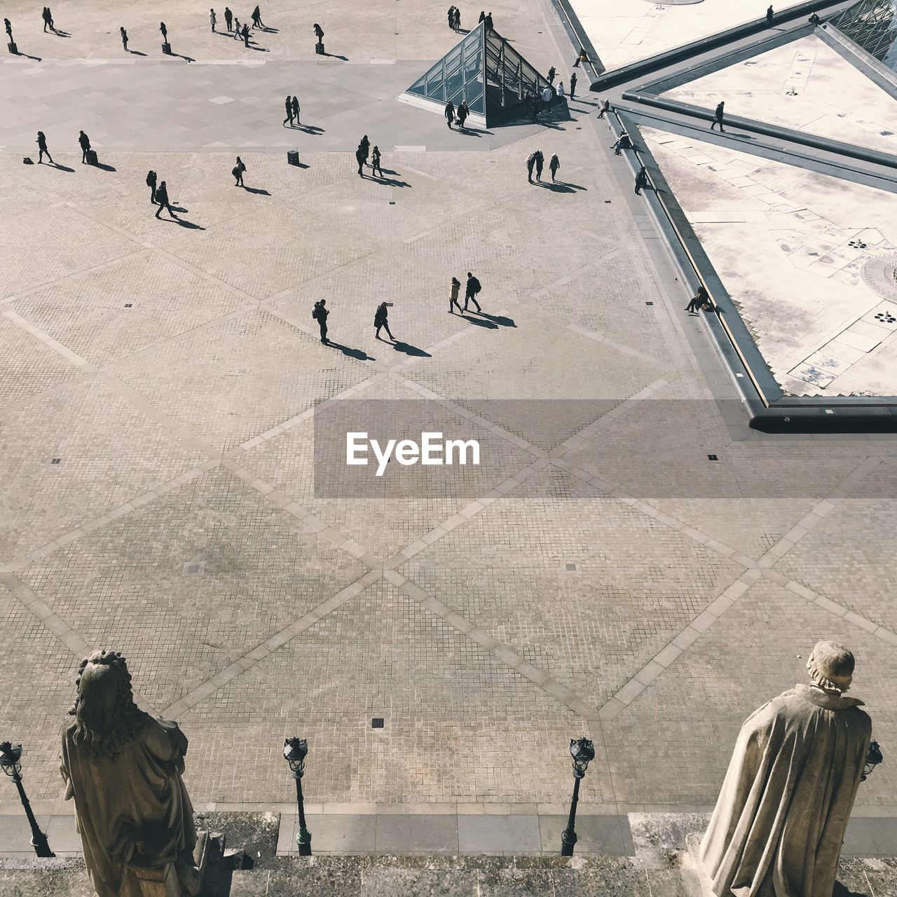 High angle view of people at musee du louvre