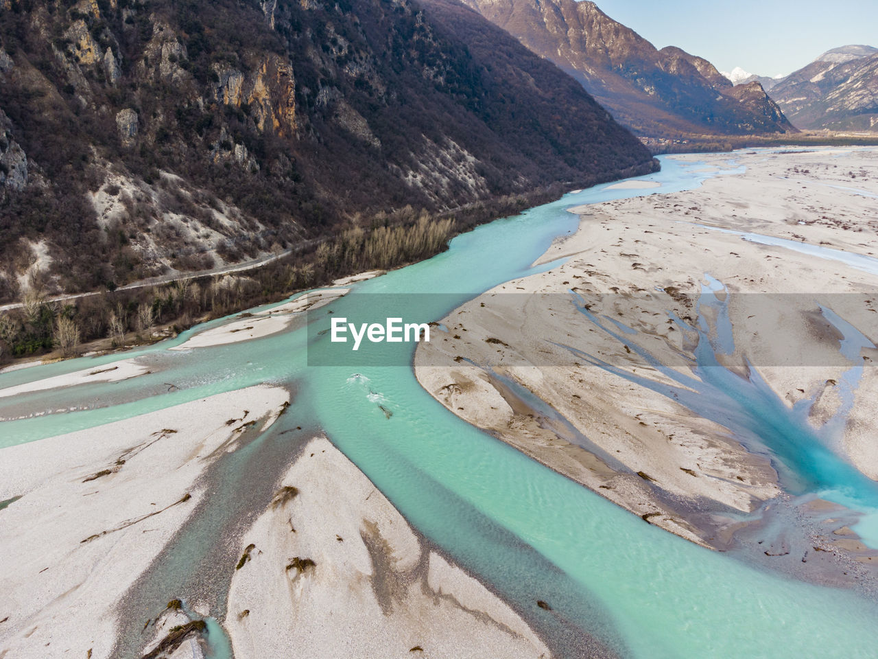 Emerald waters of the cornino lake and the tagliamento river. magic