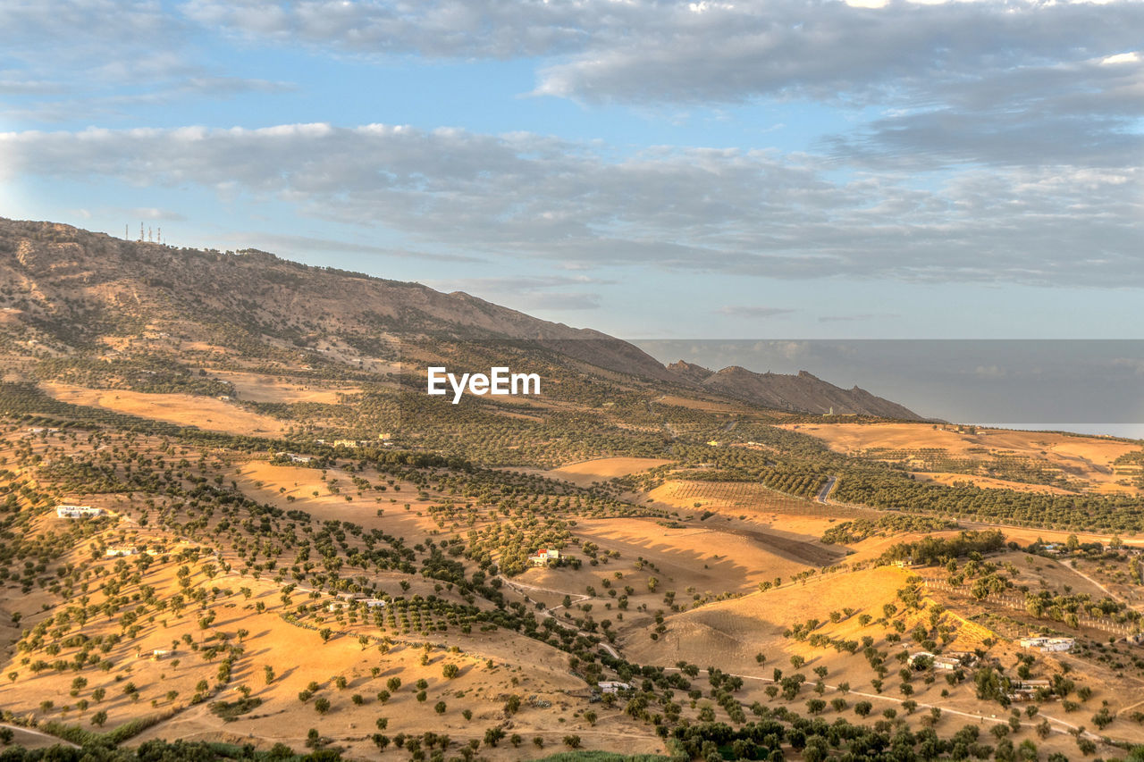 Overview of an arid land from the marinid tombs, fez, morocco.