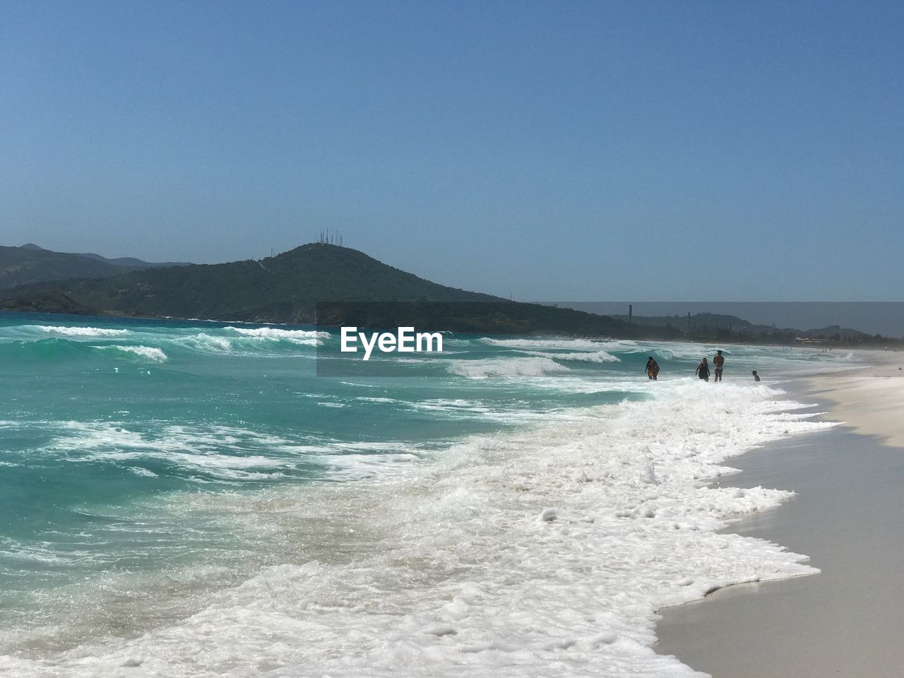 PEOPLE AT BEACH AGAINST CLEAR SKY