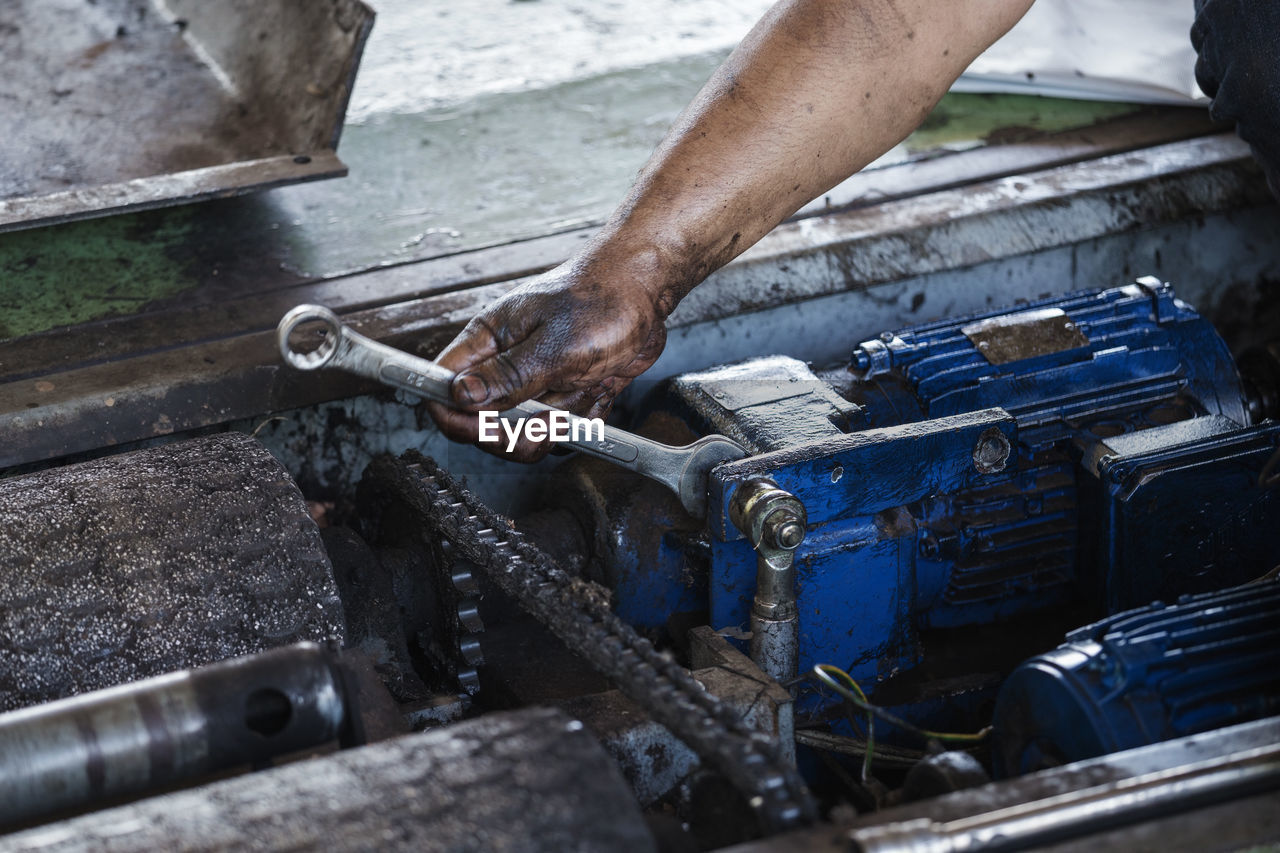 High angle view of man working