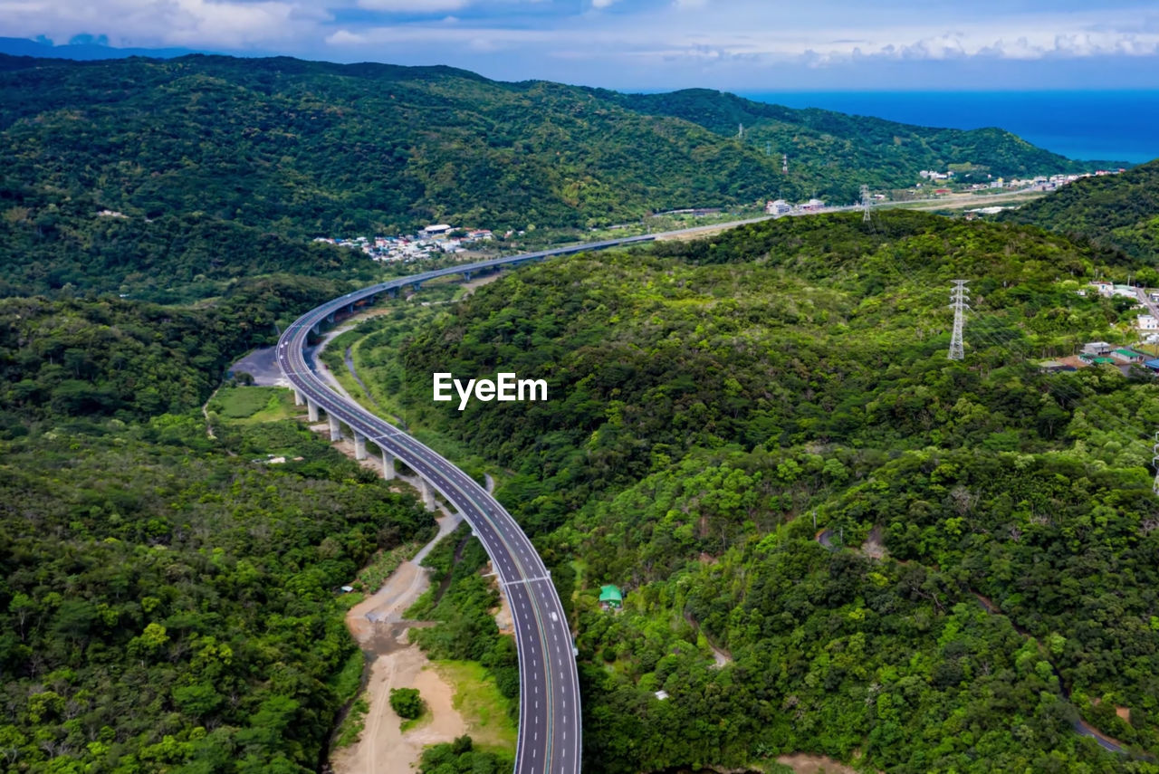 High angle view of winding road on mountain