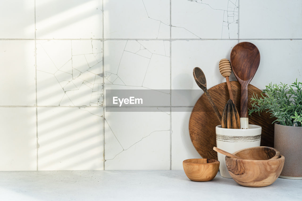 high angle view of wooden table