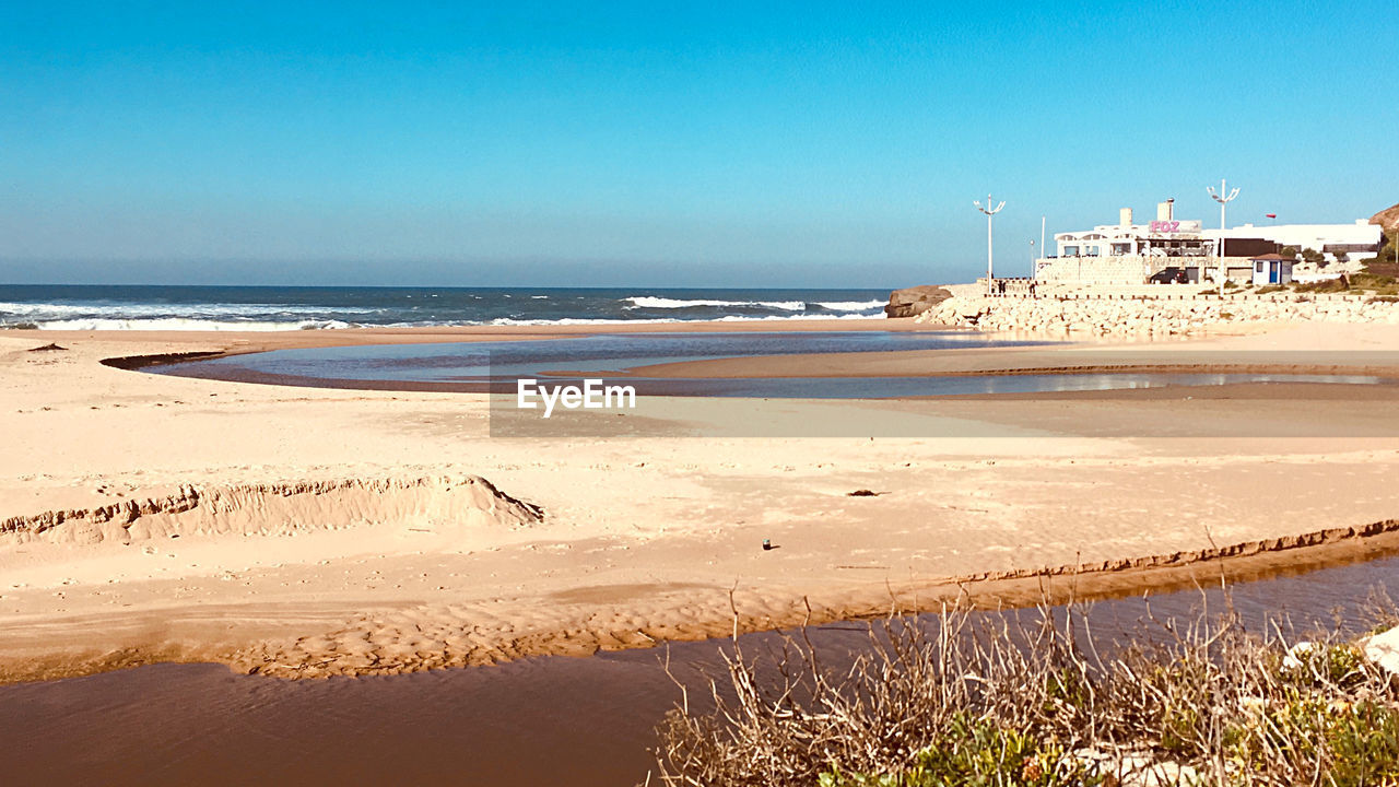 Scenic view of beach against clear sky