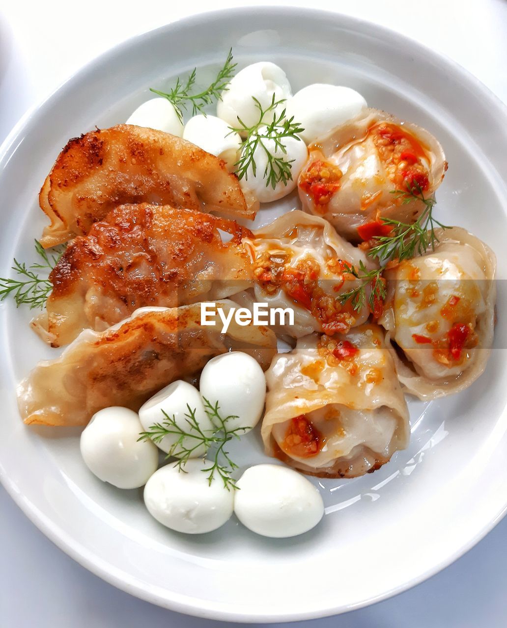 Dumplings and quail eggs