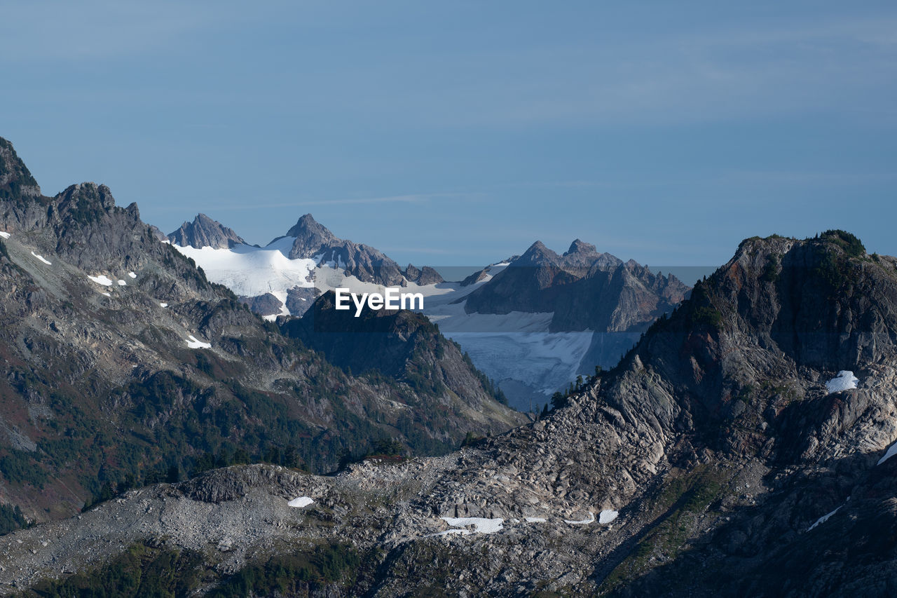 Scenic view of snowcapped mountains against sky