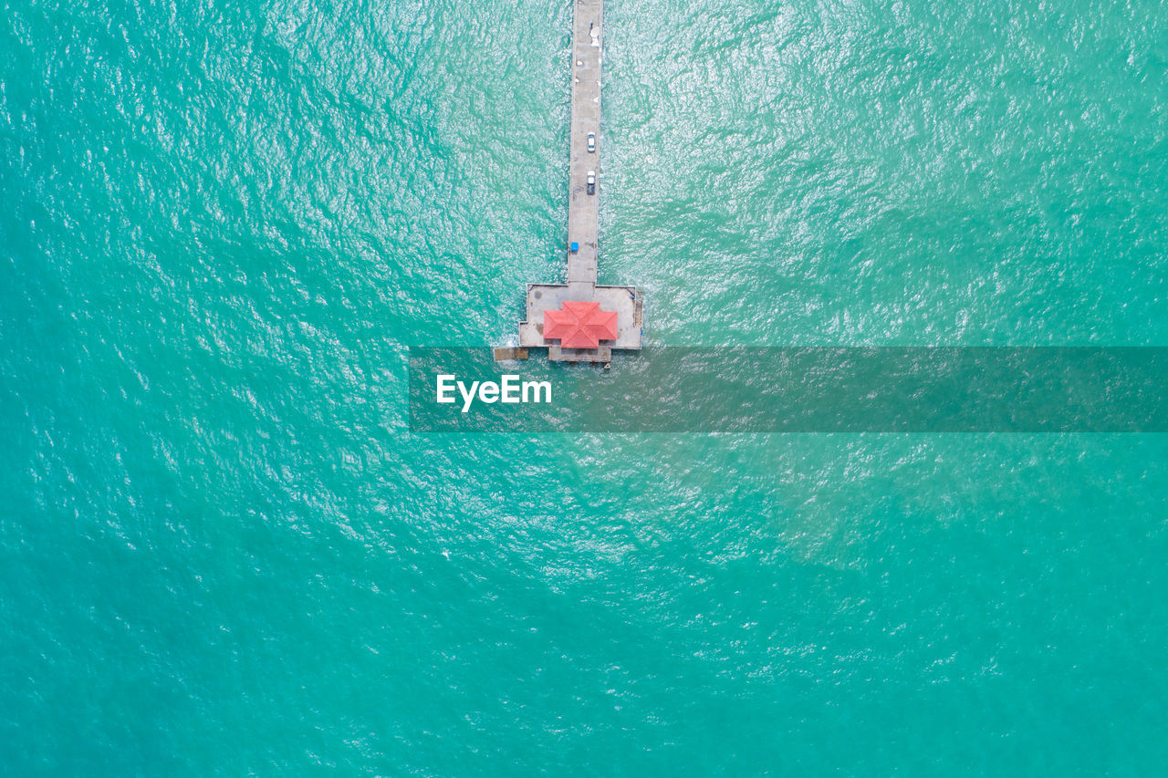 high angle view of ship on sea