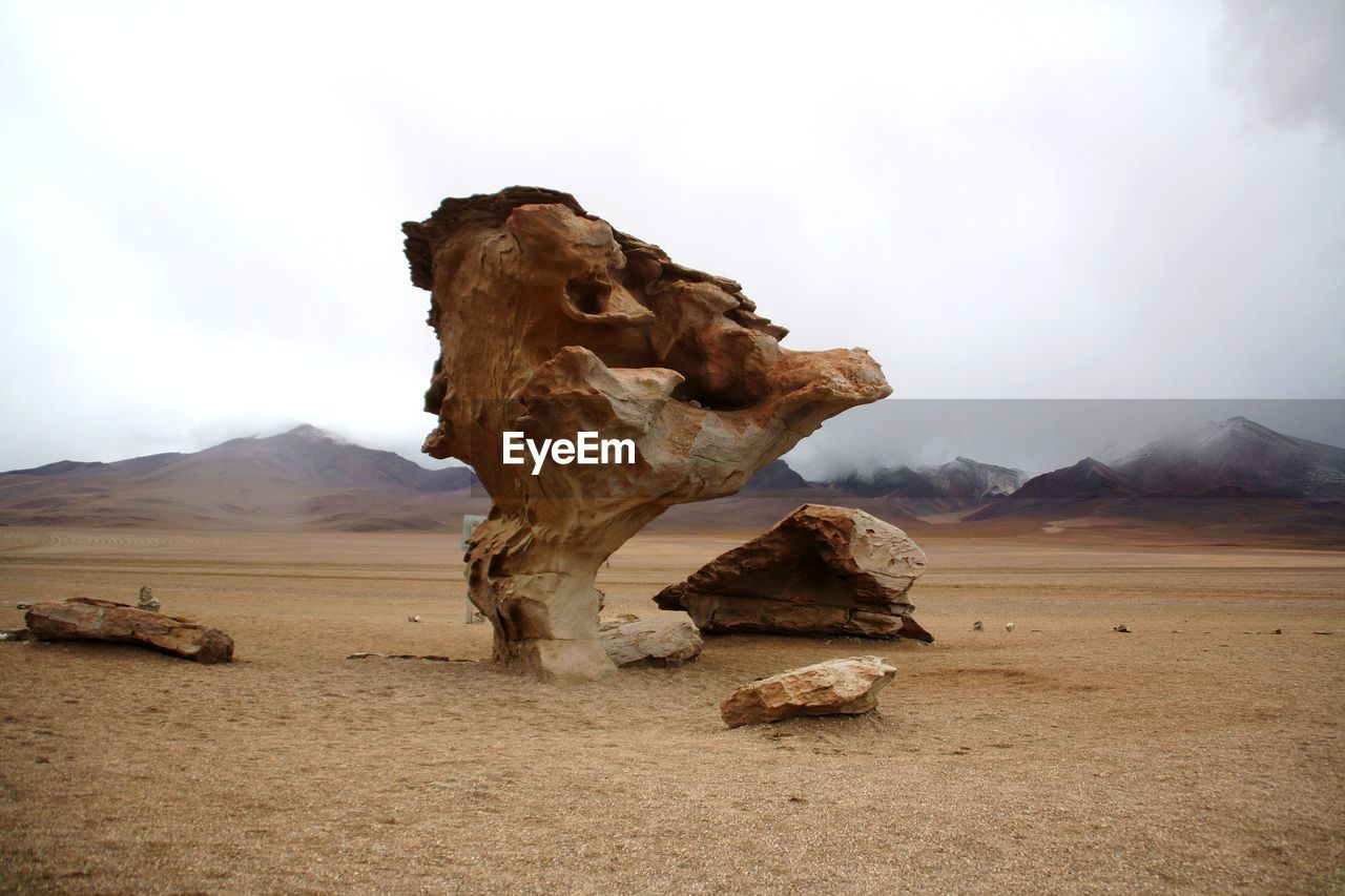 Rock formations on landscape against sky