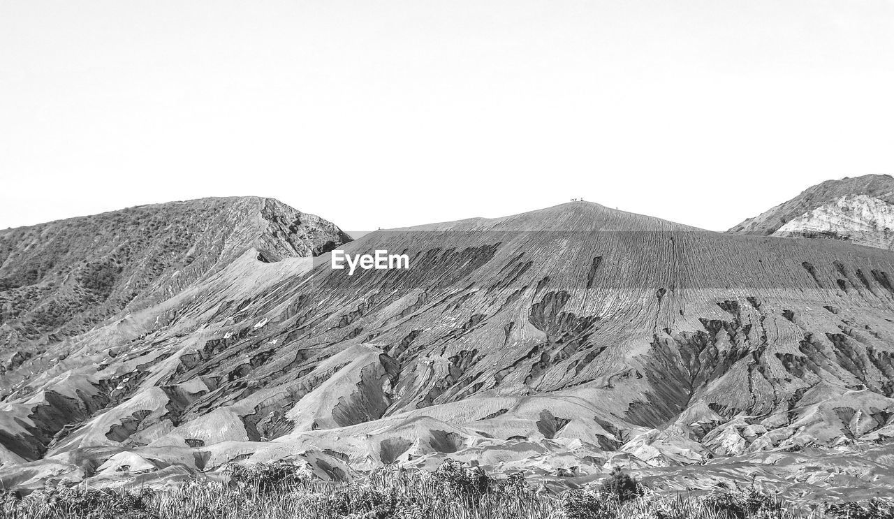 Scenic view of snowcapped mountains against clear sky