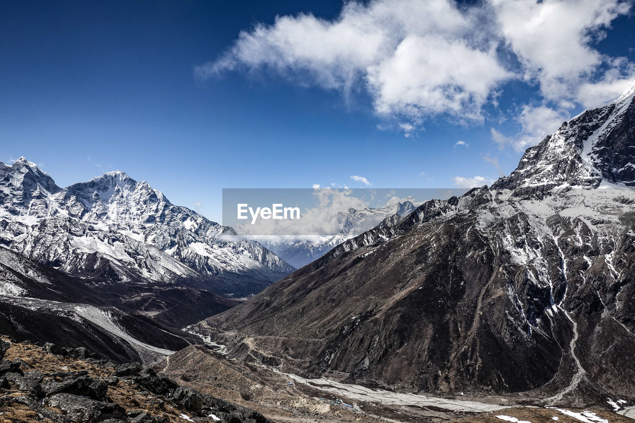 Scenic view of snowcapped mountains against sky