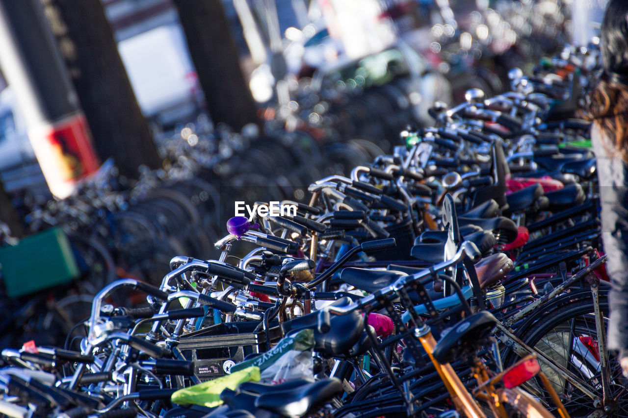 CLOSE-UP OF BICYCLES ON MARKET