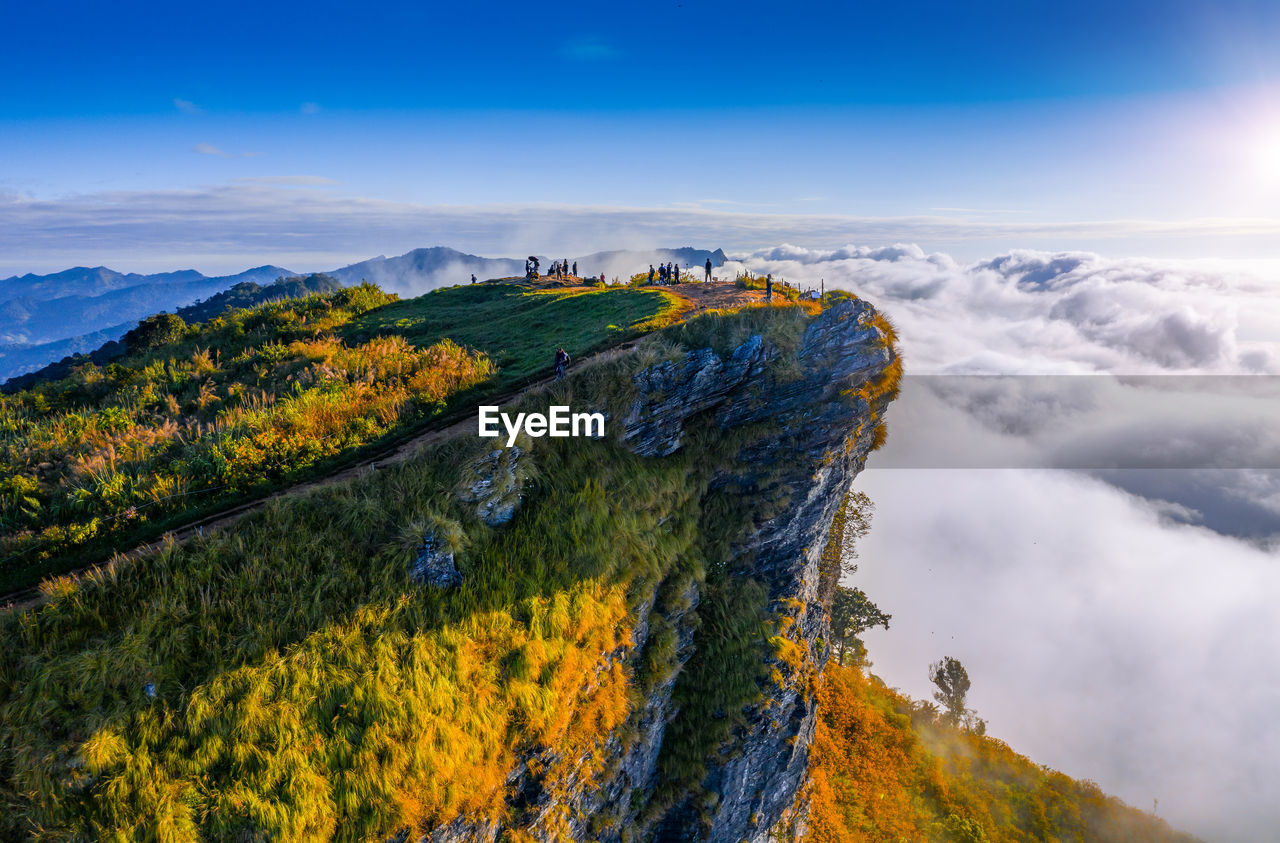 Scenic view of mountains against sky during autumn