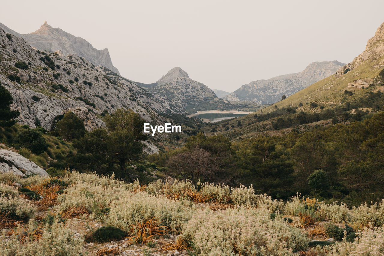 Scenic view of mountains against clear sky