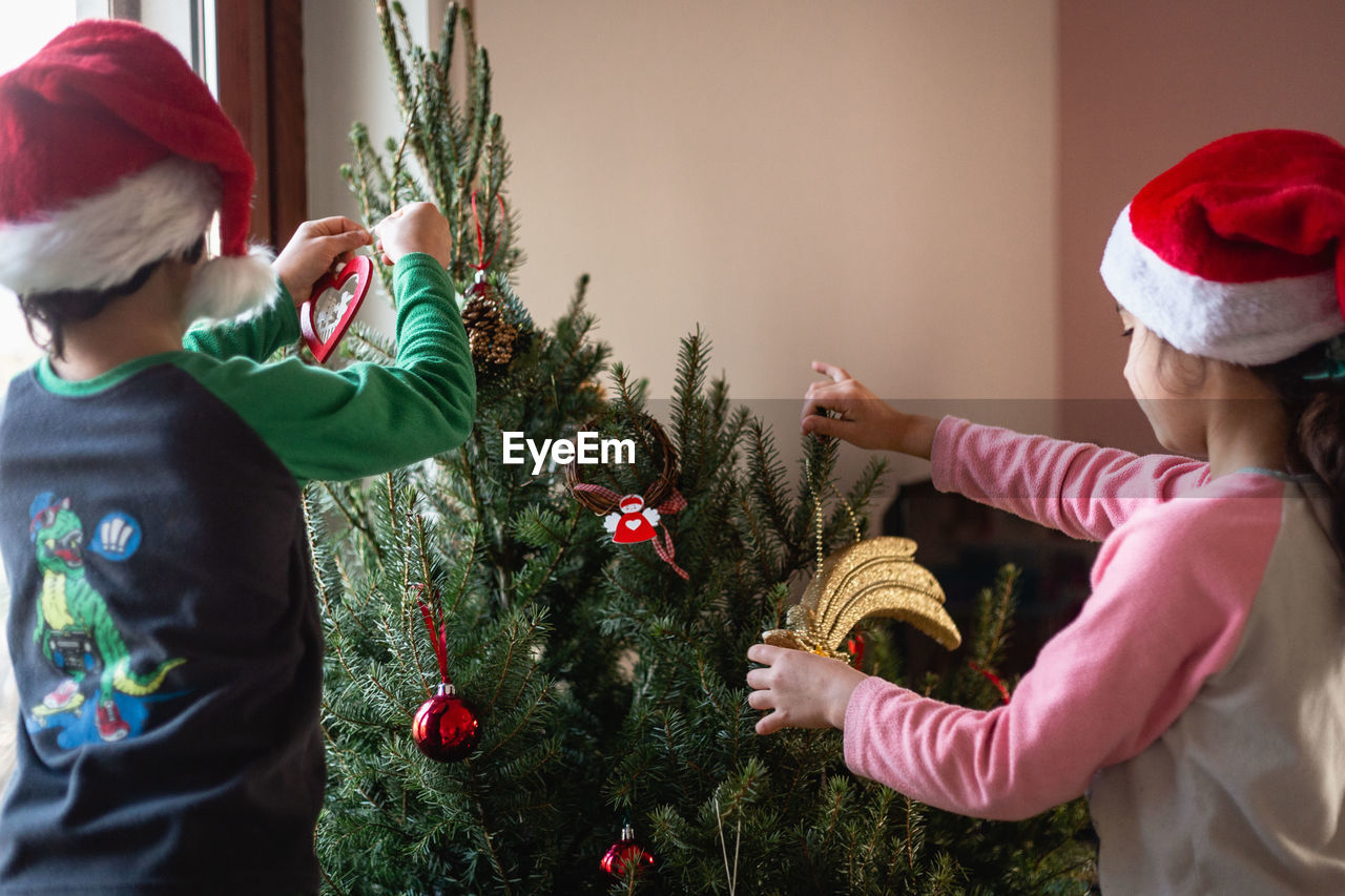 Tarms of two sisters decorating christmas tree in their home