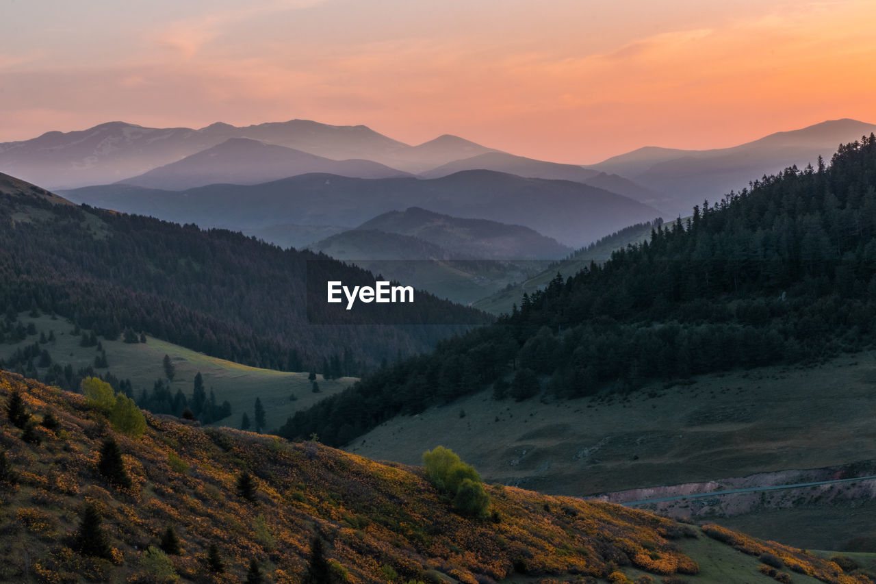 Beautiful scenery of some mountains at sunset