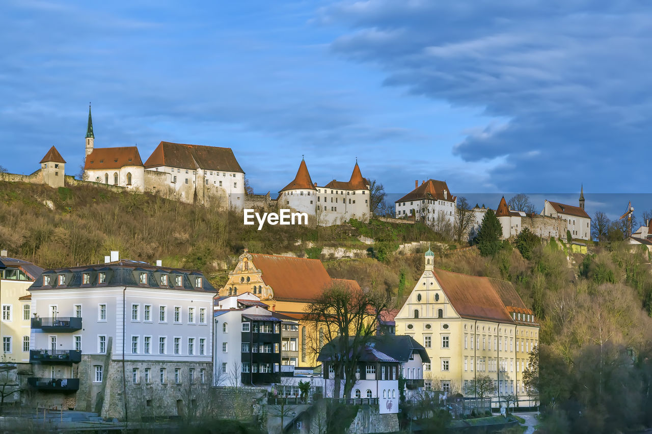 View of burghausen from salzach river, upper bavaria, germany