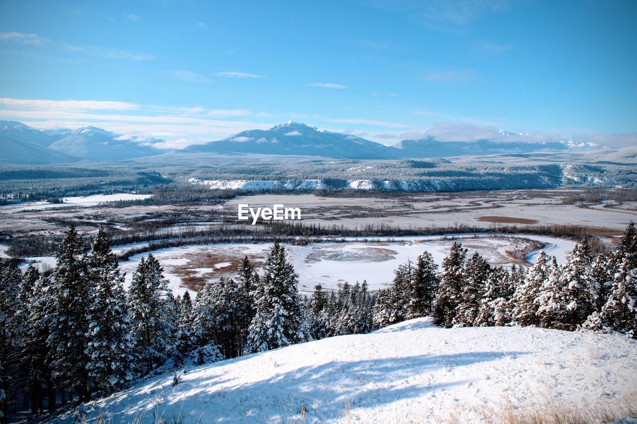 Scenic view of snowcapped mountains against sky