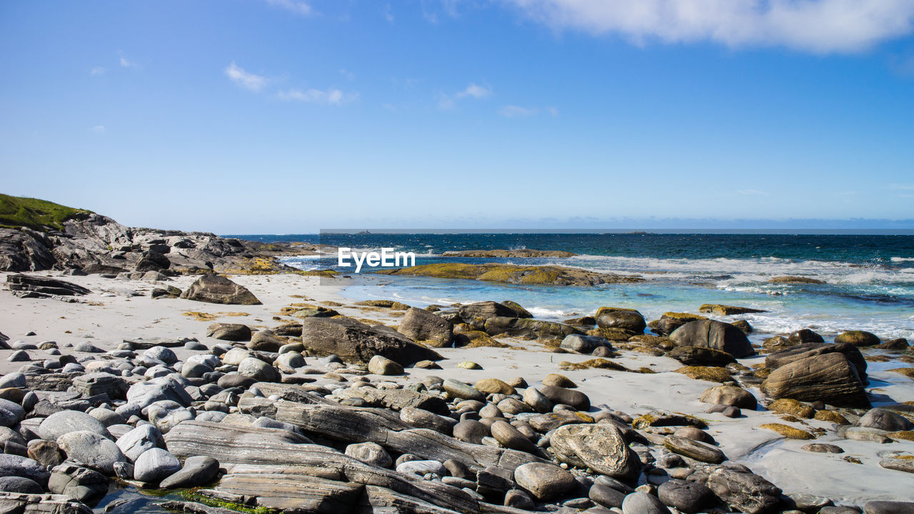 Scenic view of sea against blue sky