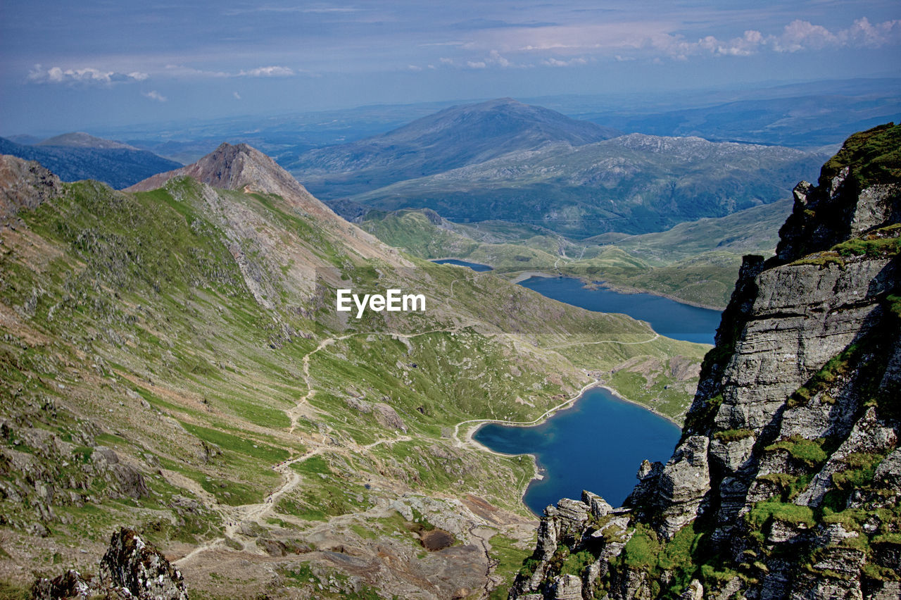 High angle view of mountains against sky