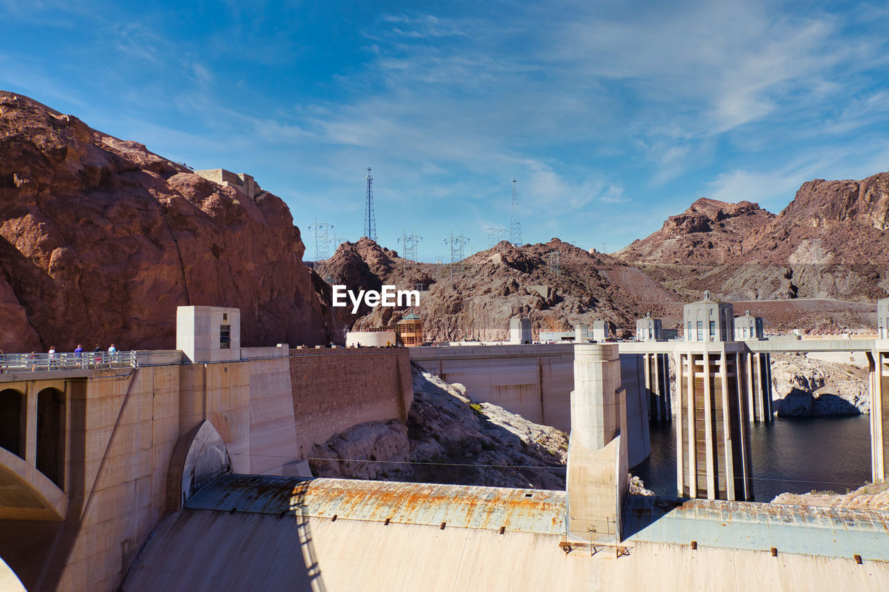 View of the hoover dam with intake towers, nevada, usa