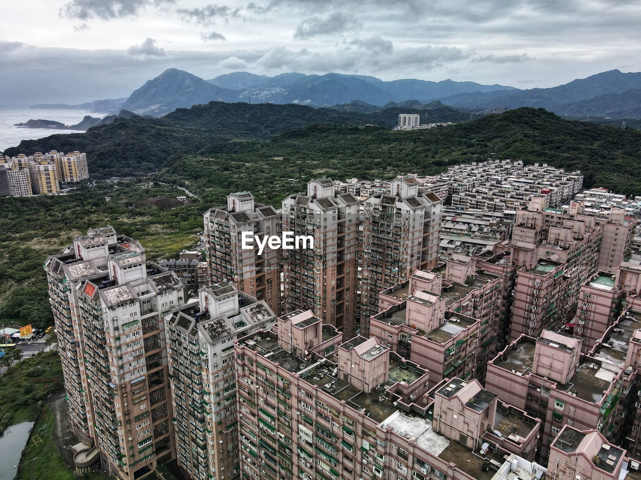 high angle view of townscape against sky